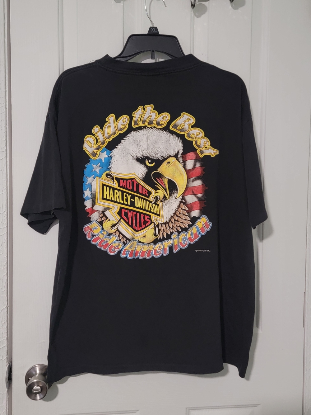 Vintage Single Stitch Harley-Davidson- Black-Pocket Tee Patriotic, Size XL